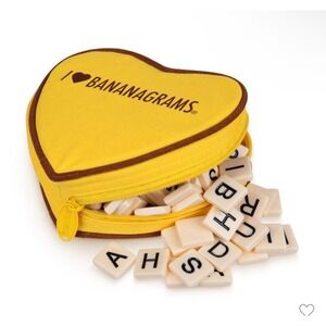 I Heart Bananagrams Word Game Yellow Heart Shaped Zipper Pouch Travel Tile Game
